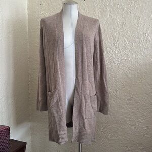 Theory Open Front Belt Cardigan Sweater Soft Cashmere Light Brown Neutral M